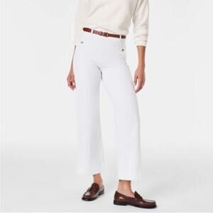 Spanx stretch twill wide leg pants white large  tall NEW